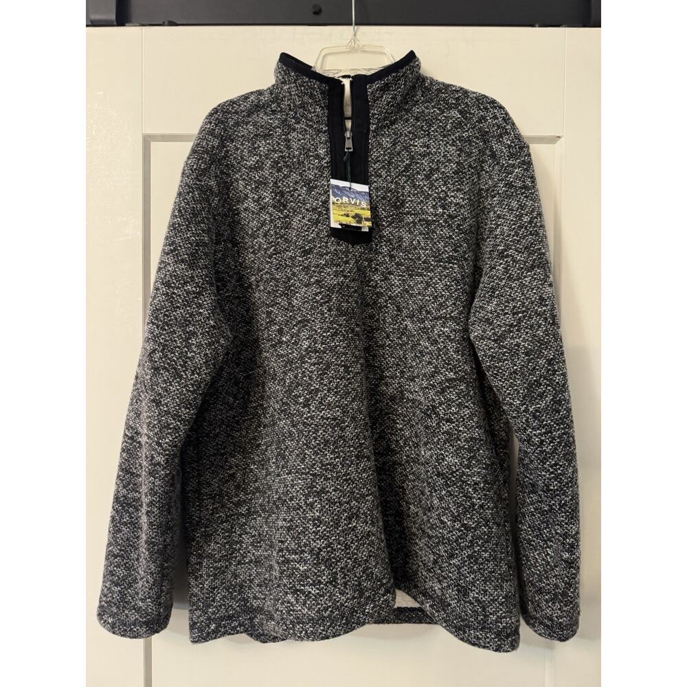 Men’s Orvis Pullover 1/4 Zip Sweater W/Fleece Black/White Size XL NEW